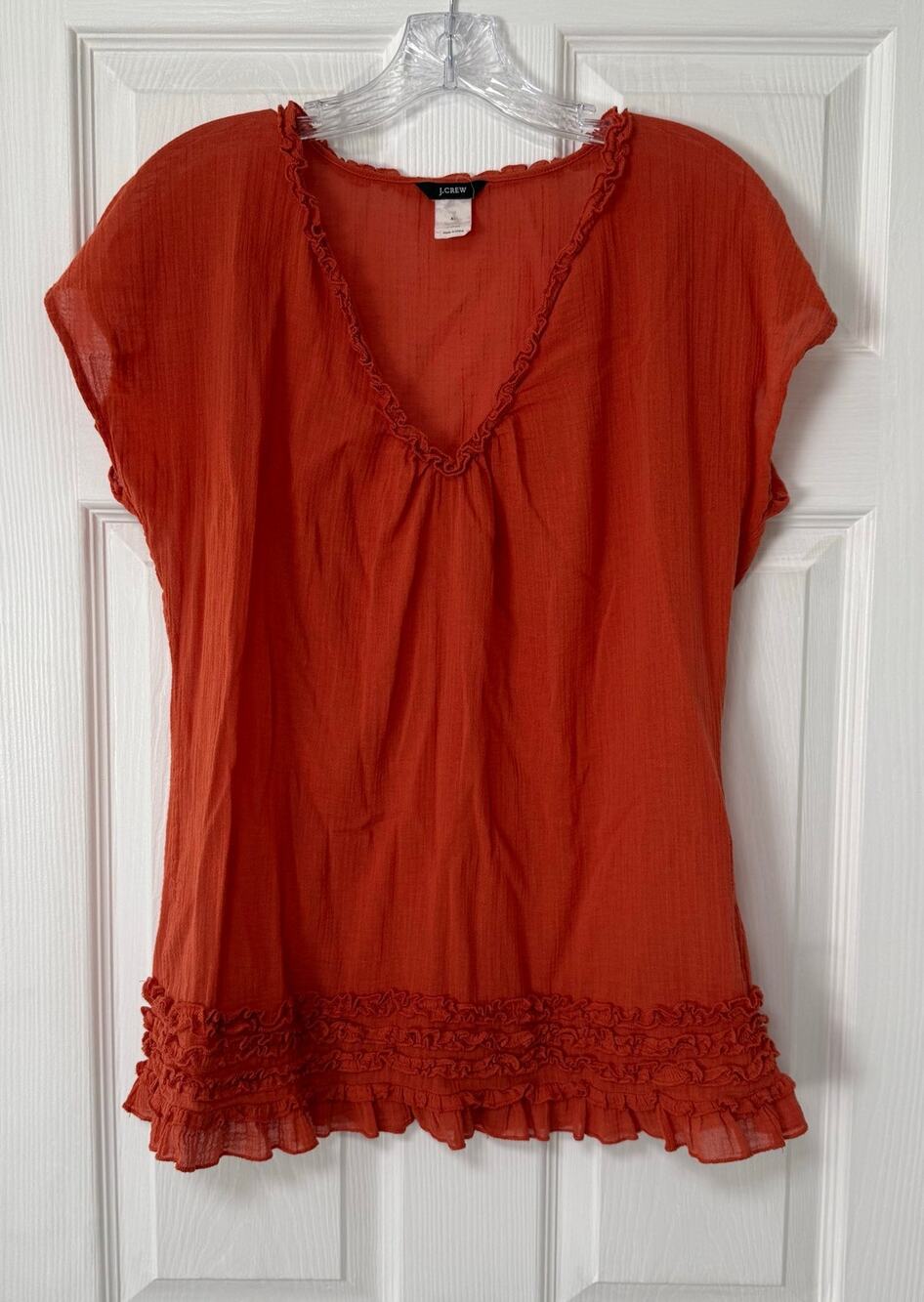 J.crew Women's Orange Light Sheer Gauze Ruffle Top Size XS